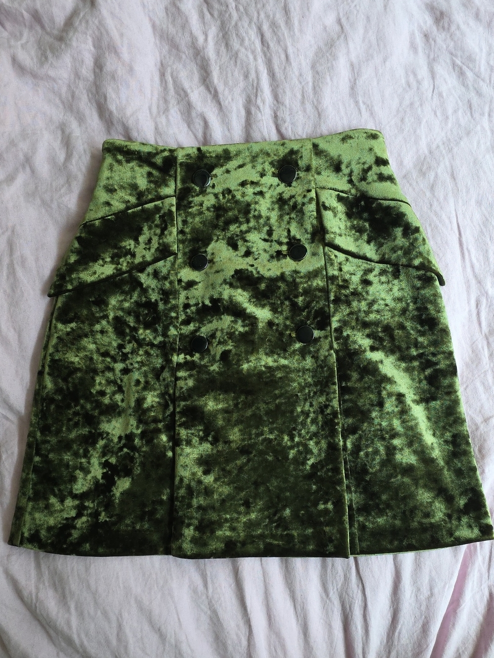 Cue Australia Green Velvet Double-Breasted A-Line Skirt